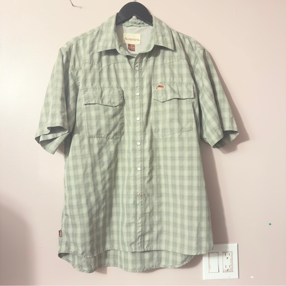 Simms Snap Button Plaid Shirt Green Men Size M - Picture 1 of 7